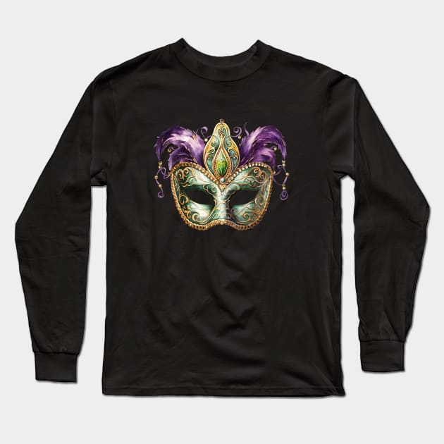 Mardi Gras Mask Long Sleeve T-Shirt by Mimeographics